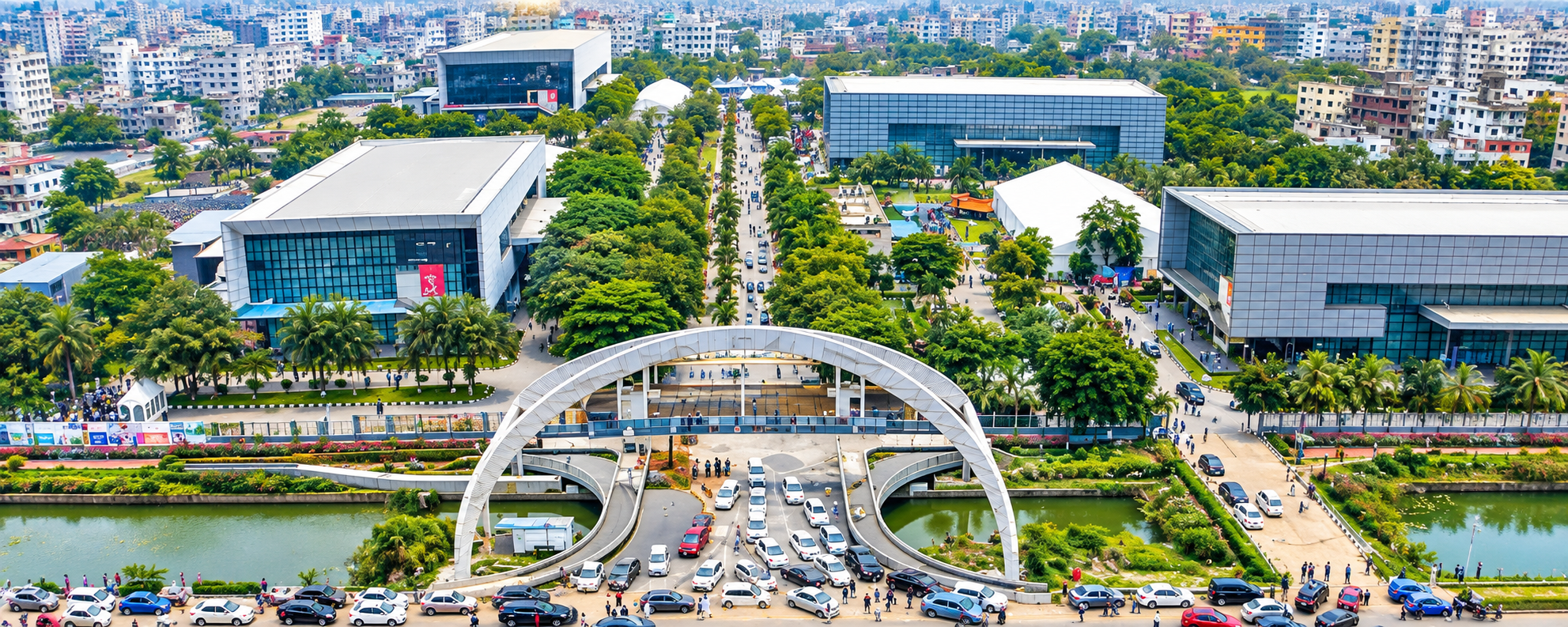 Aerial view of the ICCB exhibition venue in Dhaka, Bangladesh